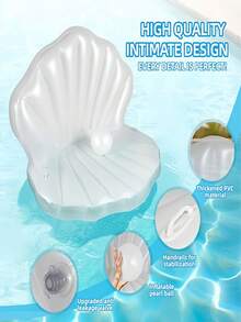 1件珍珠贝壳充气成人漂浮泳池床，水上游戏游泳圈，可折叠休闲椅，条纹三管漂浮平台，适合泳池派对和聚会 - 彩色 - 查看 3