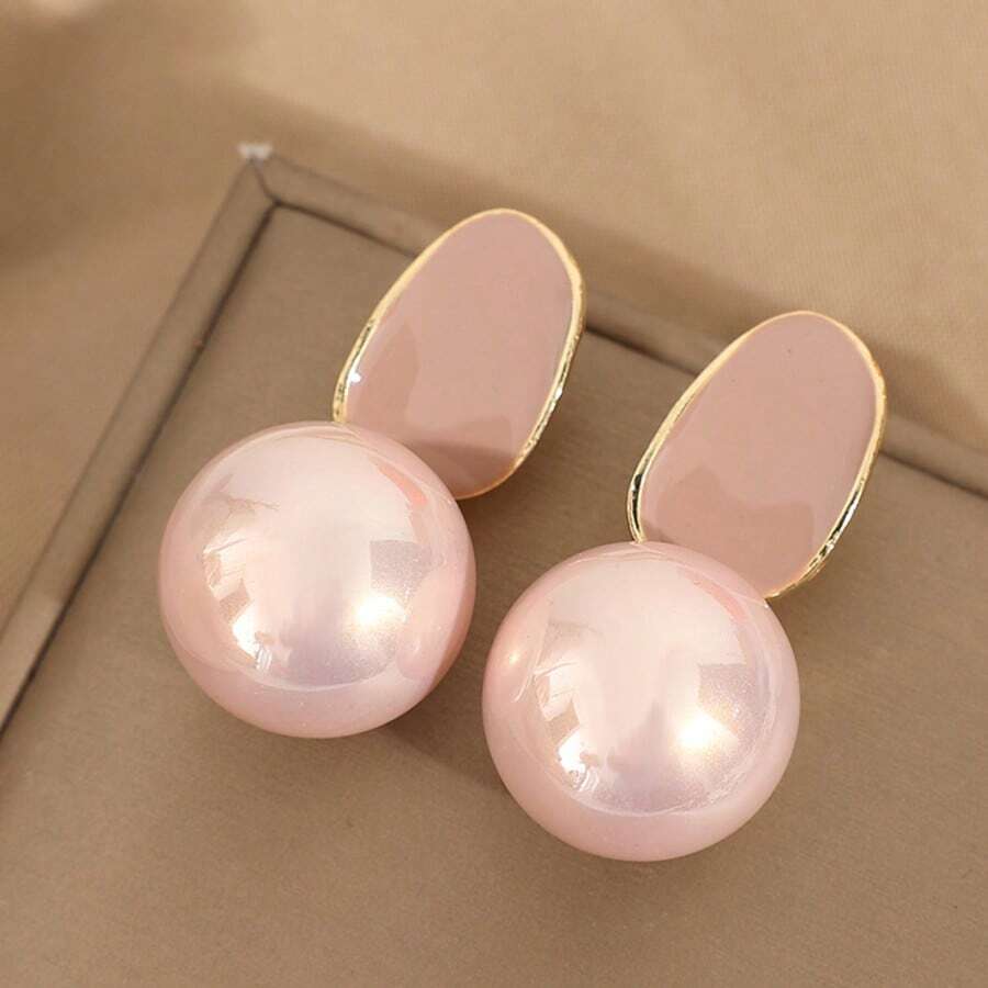 1 Pair Fashionable Versatile Light Pink Pearl Earrings, Elegant Pearl Pendant Earrings, Luxury French Style Earrings For Women, Valentine's Day Gift
