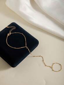 1pc Fashionable Metal Chain Linked Finger Bracelet For Women, Suitable For Party, Gathering, Gift - 29942-g - View 4