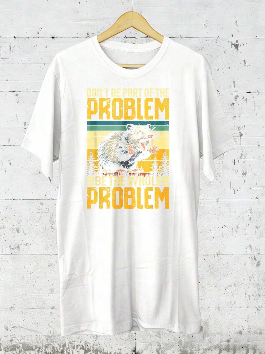 Don't Be Part Of The Problem Be The Whole Problem Opossum T-Shirt, 100% Cotton, Casual American Minimalist Men's Graphic Print Short Sleeve Crew Neck T-Shirt - 白色 - 查看 1