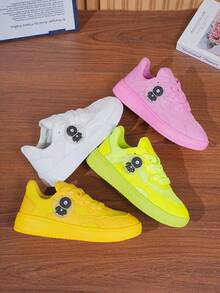 橙色女士休闲鞋，时尚厚底，粗跟，百搭鞋带 - 黃色 - 查看 1