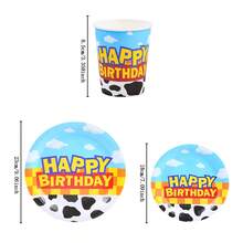 Cow Spotted Birthday Disposable Tableware Set, 7/9 Inch Party Plates, Disposable Paper Plates And Cups Suitable For Holidays, Weddings, Engagements, Weddings, Birthdays, Parties, Celebration Events - Multicolor - View 2