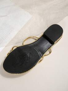 Women's Fashionable Gold Criss-Cross Mule Slippers, Low Heel Open Toe Sandals, Luxurious Sparkling Party & Daily Wear Shoes - Gold - View 2