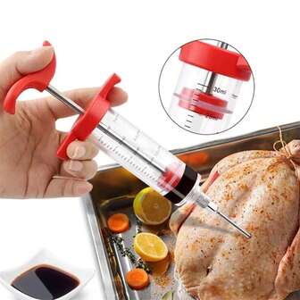 1 Adet Et Enjektörü, Plastik Barbekü Marine Enjektör Seti, Hindi Enjektör Şırıngası, Paslanmaz Çelik Et İğneleri (Füme Hindi Barbekü Izgarası İçin)