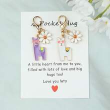 1pc/2pcs Cute Daisy & Pony Keychain Set, Includes Metal Animal Hugging Pocket Charm, Ideal Gift For Family, Friends, Thanksgiving, Birthday, Gag Gifts, Back To School - Multicolor - View 6