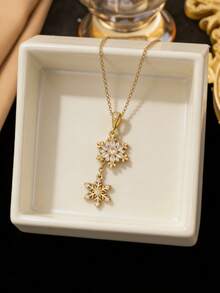 1 mặt dây chuyền hình bông tuyết có tua rua, phụ kiện thời trang mang đậm không khí mùa đông, đa năng cho cả đeo hàng ngày và đi làm (Đóng gói trong túi OPP) - Vàng - Xem 3