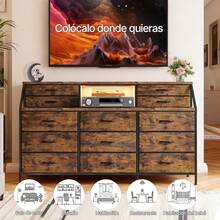 Cómoda Cajonera Marron, Cómoda con 13 Cajones Grandes y 2 Estantes, Cómoda Larga para Armario, Adecuada para Sala de Estar, Pasillo, Dormitorio, 140 * 28 * 90CM - Marrón - Ver 5
