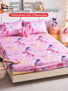2/3件組 My Little Pony 印花包床單套組，親膚床墊保護套，舒適柔軟，多尺寸，適用 Full/Twin/Double/Queen/King 床，可機洗，卡通角色設計 - 彩色 - 查看 16