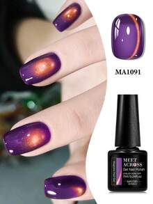 MEET ACROSS 1pc Purple-Golden Flame Cat Eye Gel Nail Polish, 7ml Ultral Shine Glitter Magnetic Cateye Gel Polish , Semi Permanent Soak Off UV Gel Varnish Manicure Nail Art DIY For Home And Salon Nail Supplies - Multicolor - View 2