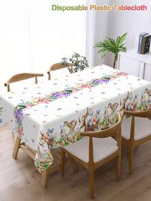 1件复活节主题桌布，饰有兔子和花卉图案，220*130厘米一次性塑料长方形桌布，适用于复活节庆祝活动、野餐、家庭厨房、餐饮活动、春季节日装饰、家庭聚会。 - 彩色 - 查看 10
