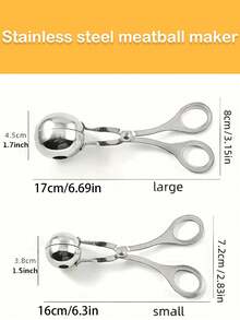 不锈钢肉丸机 - 多功能模切工具，配备重型防滑手柄，可轻松制作均匀的肉丸、虾丸、土豆丸、曲奇面团和糖果。易于清洁的抛光设计，是家庭和专业厨房的必备工具，可提高烹饪效率