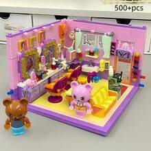 500+Pcs Commercial Street Series Panda Streetscape Building Blocks Set, Decoration, Adult Building Blocks Set, City Street Shops Building Blocks, Panda Cafe, Panda Bar, Panda Hair Salon Mini DIY Building Block Model MOC Construction Toys, DIY Creative Home Decor Room Decoration Toys, Gift For Easter, Birthday, Christmas, Valentine's Day - Creative Street Scene Building Blocks - View 11