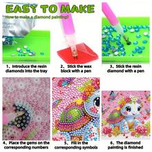 一套儿童手工钻石画套装，DIY卡通动物钻石马赛克艺术套装，节日手工材料，包含画布、钻石包、工具，尺寸5.9英寸*5.9英寸，适合家居墙面和桌面装饰，儿童节日礼物和朋友节日礼物 - 彩色 - 查看 6