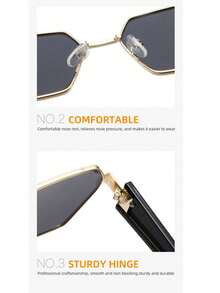 1 Piece Stylish Vintage And Versatile Fashion  For Women, With A Polygonal Metal Frame, For Outdoor Use, Parties, Travel And Everyday Wear. - 金框黑片 - 查看 6