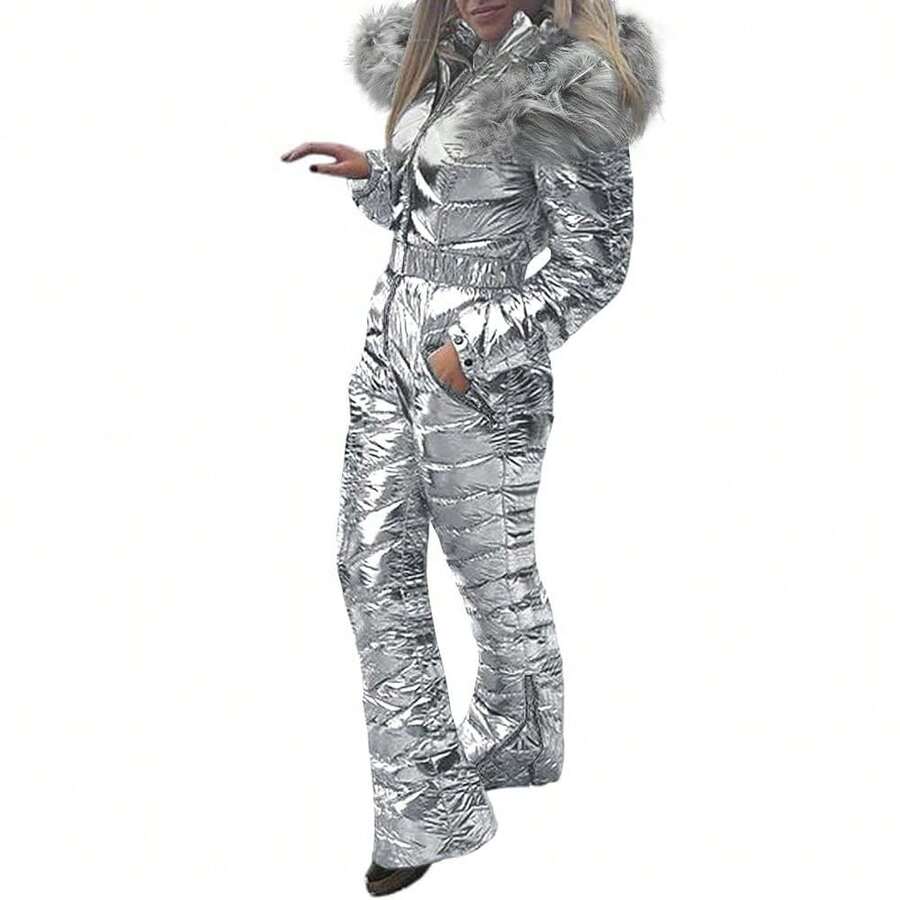 Womens Ski Suit Warm Waterproof Snowsuits Winter Snow Jumpsuits Sports Outerwear DSBK - 銀色 - 查看 1