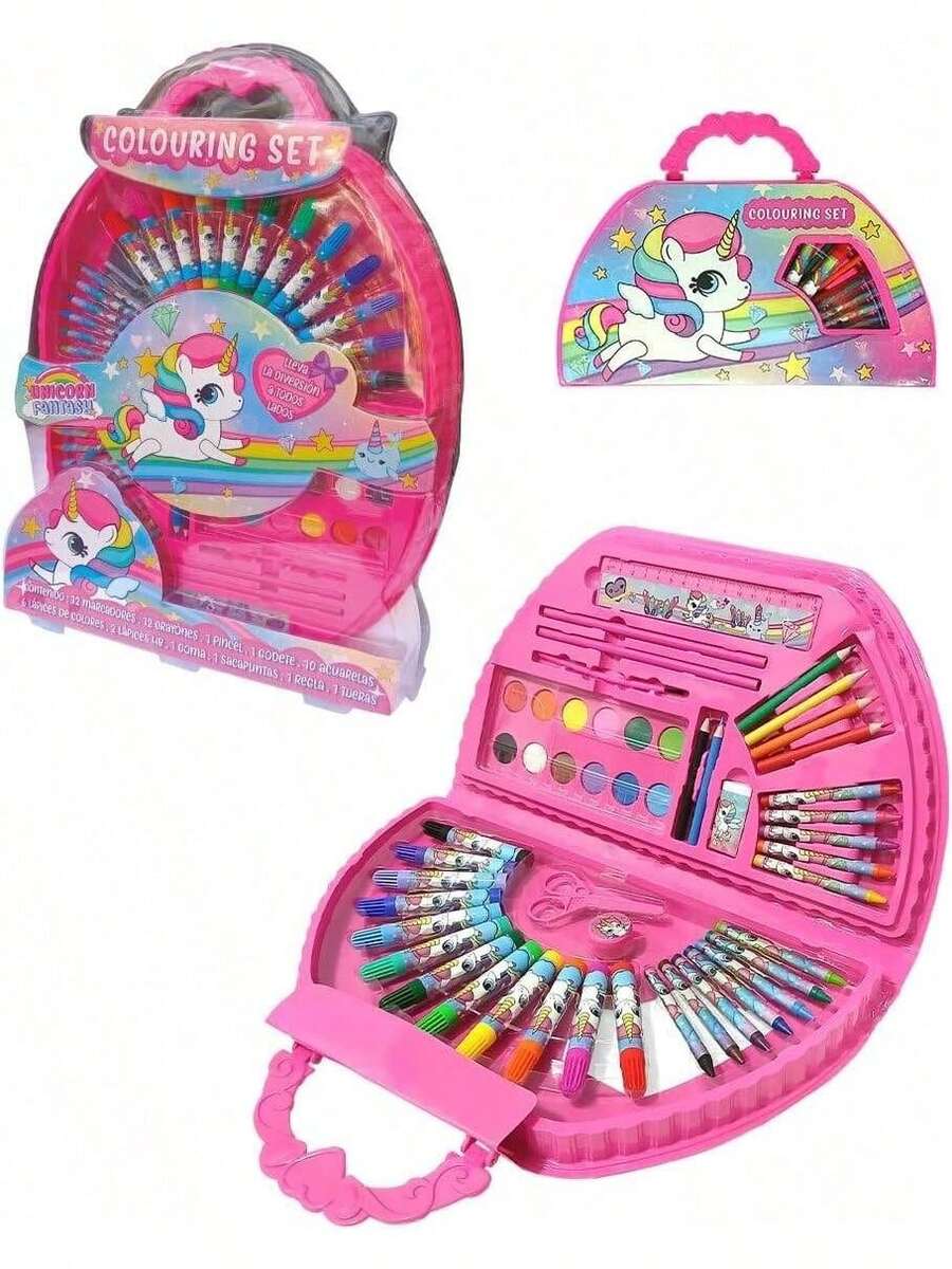 EstiloTendenciaRED VELVET UNICORNS Set De Arte Unicornio - 50 Piezas, Ideal Para Regalos De CumpleañOs Y Fiestas, Fomenta La Creatividad En NiñOs, Incluye Marcadores, Crayones, Pinceles Y MáSCalidad PremiumVersióN Mejorada - 1 - Ver 1