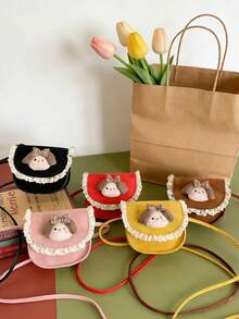 1pc Autumn And Winter Faux Suede Magnetic Closure Sweet Style Lace Splicing Little Girl Portrait Saddle Bag Versatile Small Fresh Shoulder Crossbody Bag, Multiple Color Options, Meet Basic Storage Needs, Suitable For Traveling, Shopping, Traveling And Other Occasions, Ideal Gift Choice For Halloween, Thanksgiving, And Christmas - Hot Selling - Mini Saddle Bag - View 2