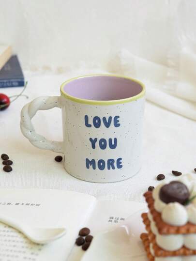 1pc Embossed Letter Ceramic Mug, Romantic Confession Ceramic Cup, Minimalist Couple Mug, Ideal Valentine's Day Gift