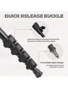 Chân máy đơn 61 inch này được làm từ hợp kim nhôm. Nó có 5 đoạn điều chỉnh độ cao, nhẹ và dễ mang theo. Đây là phụ kiện máy ảnh phù hợp với máy ảnh Canon, Nikon, máy ảnh không gương lật và máy ảnh DSLR, và rất dễ mang theo. Nó cũng thích hợp cho các hoạt động như leo núi. - màu đen - Xem 4