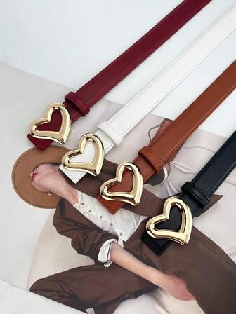 Hebilla con forma de corazón de moda, de piel de PU, diseño de nicho con letras, estilo casual, lindo, elegante, sexy, callejero, bohemio, retro, de palacio, para negocios y fiestas