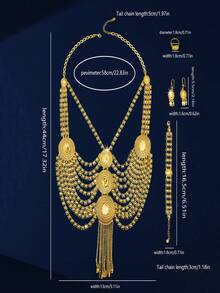 18K Gold Plated Luxury Vintage Jewelry Set For Women, Elegant Square Design Necklace, Earrings, Bracelet, Ring, Suitable For Nigeria, Dubai, Middle East, Saudi Arabia, Bridal Wedding, Daily Wear, Anniversary Gift, Halloween Gift - XSJT-054 - View 2