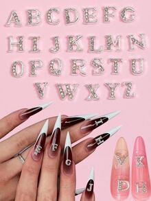 1 Set Of 26pcs Gold & Silver Alphabet Letter Nail Art Rhinestone Decorations - Perfect Nail Jewelry Accessories, Nail Supplies, Nail Gems, 3D Alloy Shiny Rhinestone Nail Jewelry Set, Charming DIY Decor Accessories, No Fragrance Rhinestones And Decorations - Multicolor - View 5