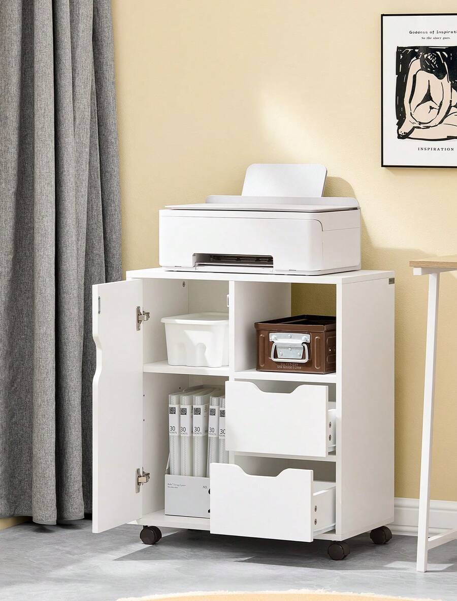 SoBuy FBT105-W, Home Office File Cabinet Printer Stand, Storage Cabinet On Wheels, Side Table End Table