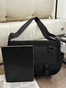 男士拉链设计大容量休闲通勤单肩包