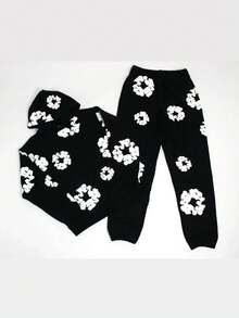 Set de Declaración en 3D, Estilo Hip-Hop Urbano. Sudadera Holgado sin Cremallera con Estampado en Relieve, un Look Impactante y con Actitud - Unisex y Listo para la Calle - negro - Ver 2