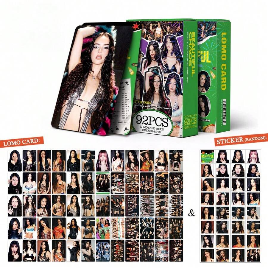 92张（60张卡片+32张贴纸）Kpop KATSEYE LOMO卡 | 高品质全息照片卡 - 专辑粉丝周边 | 收藏卡和粉丝卡 | 适合作为生日和周年纪念礼物送给粉丝和朋友，照片卡，脚卡，TWICE，你，卡片，明星卡，卡片收藏，玩具 - 彩色 - 查看 1