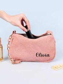 This Mini Corduroy Shoulder Bag Features A Simple Solid Color Design, Very Suitable For Autumn And Winter Seasons. It Has A Zipper Closure. This Ladies' Underarm Handbag Can Be Customized With Your Name. Whether As A Bridesmaid Gift, A Gift For A Friend Or A Bride, Or A Birthday Or Christmas Gift, It Is An Ideal Choice. - Multicolor - View 8