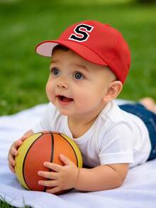 1顶儿童26字母棒球帽，婴儿韩流风格后扣帽，适合1-3岁幼儿男孩女孩，防晒帽 - 紅色 - 查看 4