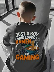 Tween Boys Casual Printed Crew Neck Short Sleeve T-Shirt, Summer Top - Dark Grey - View 9