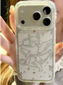 Transparent Angel Cupid Glitter Phone Case Compatible With Iphone 17 Pro Max, 17, 16 Pro, Cute Protective Cover Compatible With Iphone 15 PM, 14 Pro, Design - Clear - View 4
