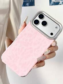 1个可爱秋季逼真豹纹仿皮电镀边框手机壳，兼容 17 Pro Max、17 Pro Air、16、15、14、13、12、11 Pro Max Plus，软TPU后盖 - 粉色 - 查看 3