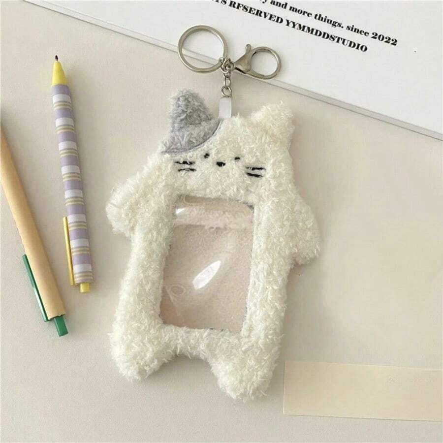 2D 1pc Kitten & Plush Card Holder - Cute Kawaii Plushable Card Case With Fluffy & Bunny Characters, Soft Plushable Display For, Dorm, Office - Compatible For, Train Tickets, Bus Passes, Coupons, Photos - [TRẮNG] - Xem 1