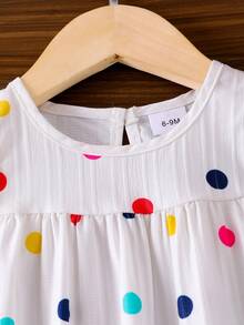 2件套女婴时尚可爱波点无袖上衣和毛边牛仔短裤套装，夏季 - 白色 - 查看 5