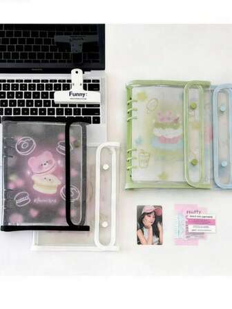 1 pieza Cuaderno de hojas sueltas A5 con estampado de gato y nube, con doble hebilla. Álbum de fotos de ídolos con 4 ranuras para tarjetas