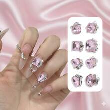 48-Piece Crystal Stud Nail Art Accessories Trending Ultra-Shimmering Heart-Shaped Square 3D Nail Studs For Luxury Bridal Nail Art, DIY Phone Case Packaging Decorations 3D Sparkling Crystal Accessories - 混合裝/48pcs - 查看 7