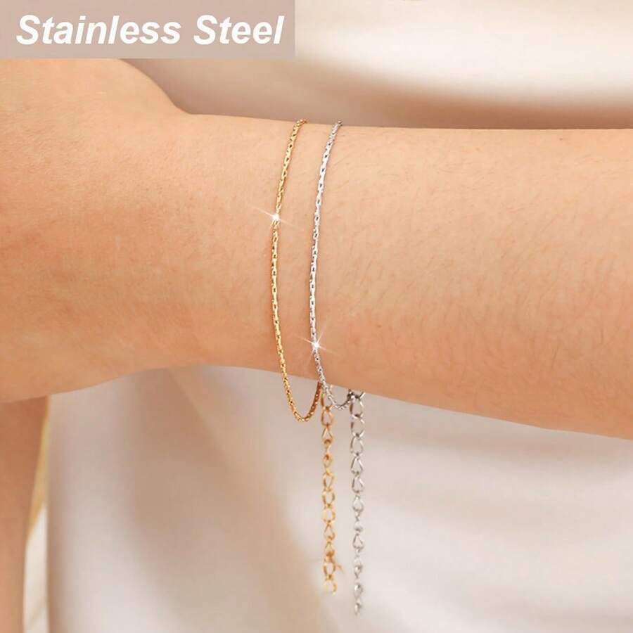 1 pieza Pulsera con colgante de cadena delgada de 1 mm para mujeres/niñas, cadena de metal de acero inoxidable dorado, joyería de acero inoxidable durable