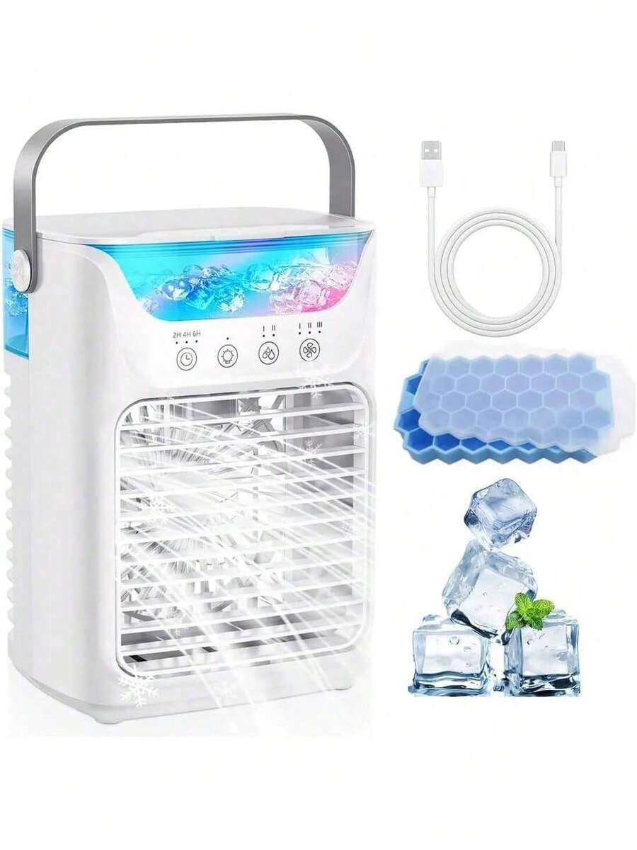 EstiloTendenciaVentilador De Aire Acondicionado, Mini Enfriador De Aire Evaporativo Con 3 Velocidades Y 2 Modos De PulverizacióN, Aire Acondicionado PortáTil Con 700Ml De Tanque De Agua Para Oficina,Dormitorio,CocheCalidad PremiumVersióN Mejorada - 1 - Ver 1