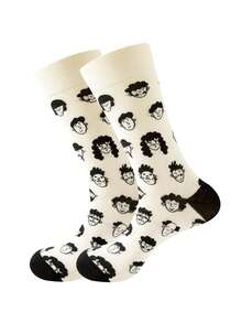 2/5/8 paires de chaussettes pour hommes, motifs multicolores aléatoires de dessins animés, desserts, canards, rayures, motifs géométriques, mode, polyvalentes, douces, confortables, absorbant l'humidité, chaussettes mi-mollet décontractées - Multicolore - Voir 5