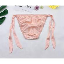 Women Silk Panties Lightweight Briefs Smooth Breathable Satin Bikini,Sexyys Tie-Side Underwear Daily Fit Comfort,Orange - 橘子 - 查看 6