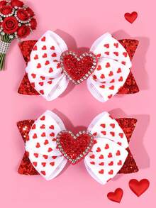 2 chiếc kẹp tóc ngày Valentine, in hình trái tim, kẹp tóc hình trái tim màu hồng bóng, thích hợp cho tiệc Valentine, phụ kiện tóc cho tuổi teen. - Nhiều màu - Xem 1