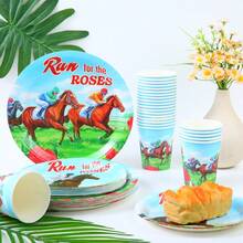 Racing Horse Disposable Tableware Set, 7/9 Inch Party Plates, Disposable Paper Plates And Cups Suitable For Holidays, Weddings, Engagements, Weddings, Birthdays, Parties, Celebration Events - Multicolor - View 1