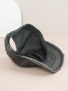 1pc Vintage American Letter Distressed Washed Denim Outdoor Street Tongue Cap, Unisex Versatile Sun Hat, Large Head Circumference Flattering Denim Baseball Cap For Women - Peaked Cap - View 10