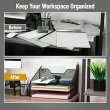 Mind Reader 2MESHBOX5-BLK Mesh Desk Organizer 5 Trays Desktop Document Letter Tray for Folders Mail Stationary Desk Accories 2 Pack Black - Negro - Ver 5