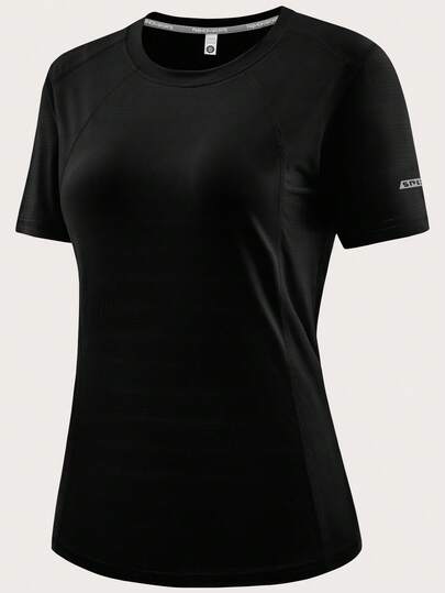 Women's Summer Ice Silk Fabric Short Sleeve T-Shirt, Quick Dry Breathable Sport Print Athletic Tee For Running, Fitness, Yoga, Tennis & Cycling Activities