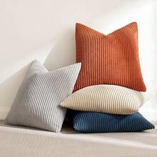 [Free Shipping]MIULEE Boho Farmhouse Throw Pillow Covers 18x18 Inch Set Of 4 Summer Mordern Neutral Cushion Covers Soft Corduroy Nordic Home Decor For Couch Bed Sofa Living Room Blue-Yellow - 藍黃色 18吋 x 18吋 4件裝 - 查看 8