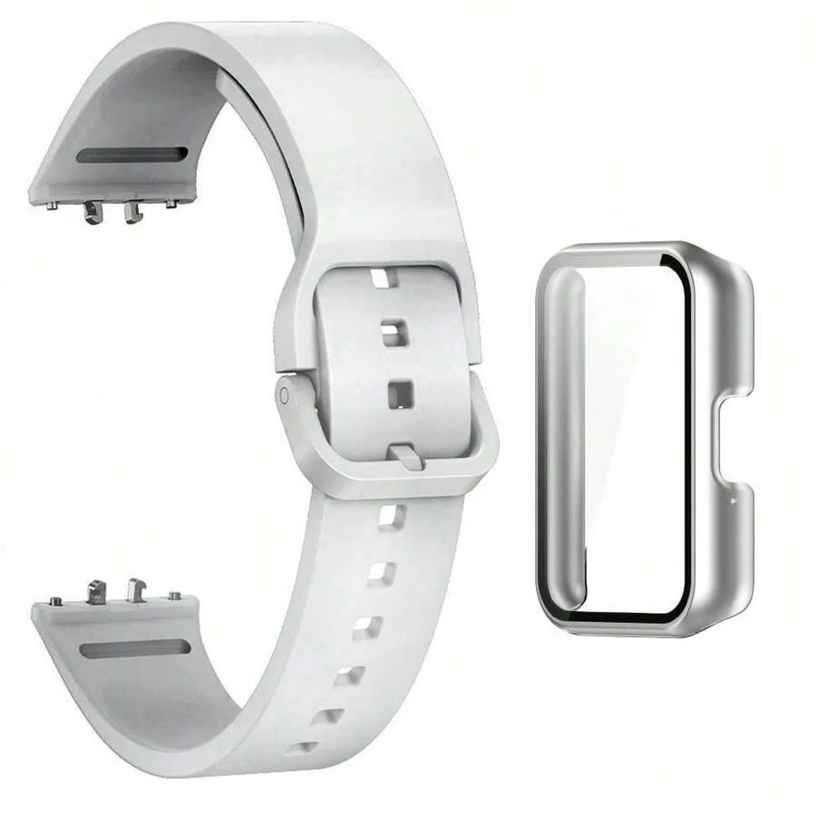 Quick-Release Silicone Wristband + Case Kit For Galaxy Fit 3 Smartwatch - SILVER/WHITE - View 1